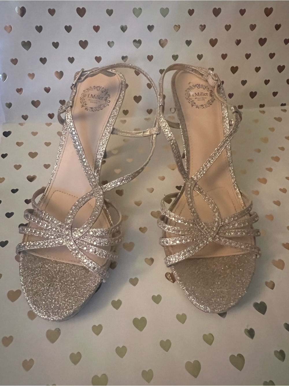 J. Miller Rose Gold Glitter Strappy Evening Heels